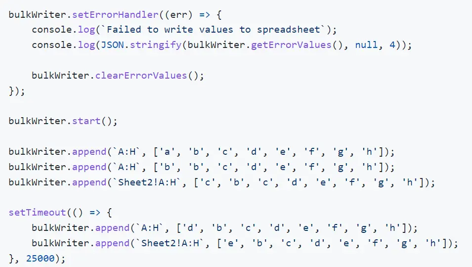 Google Sheets Bulk Writer